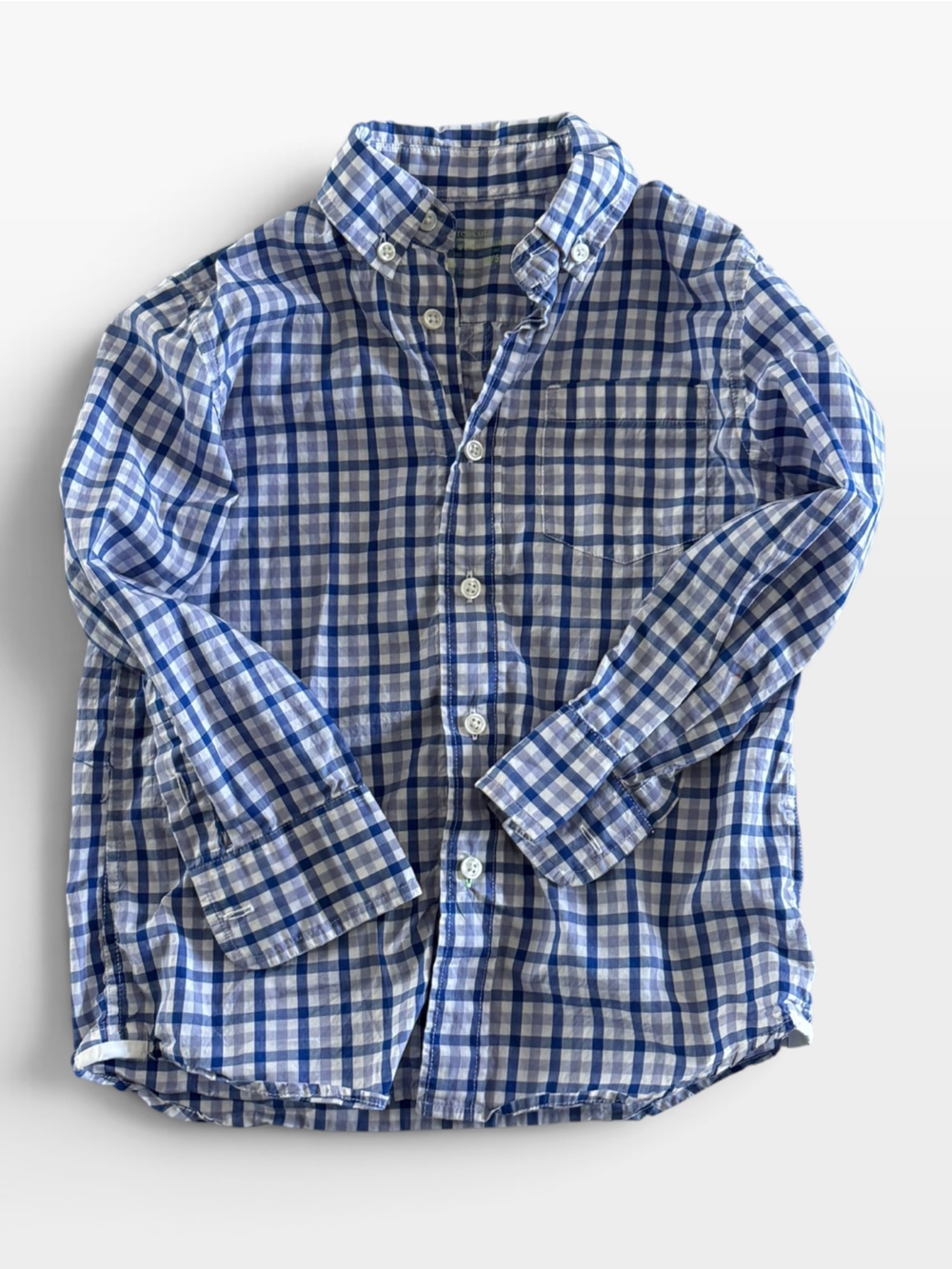 J.Crew Crewcuts Blue Gingham Lightweight Button Down Shirt Boys 4-5 Cotton